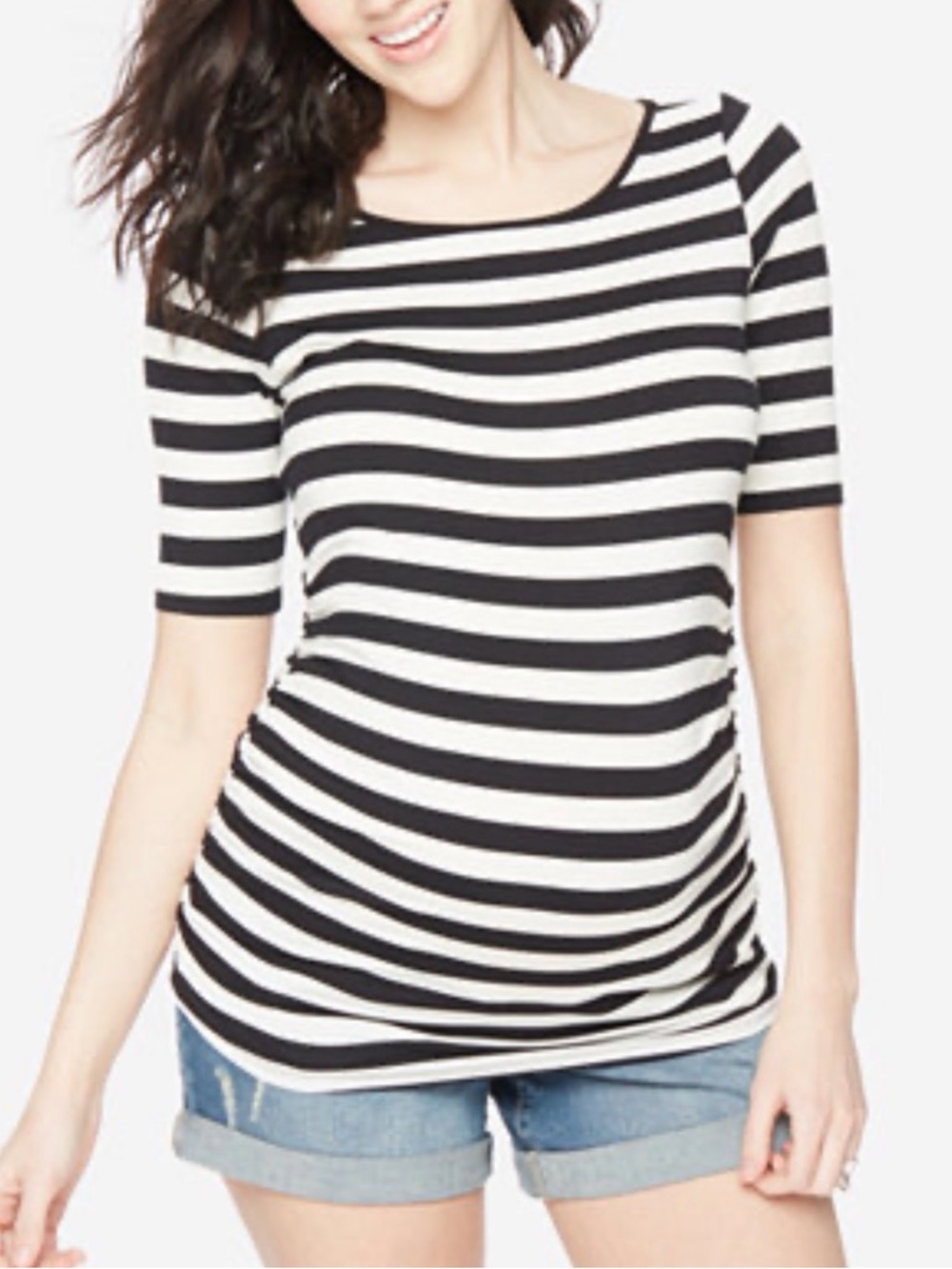 Ingrid & Isabel Black and White Striped Boatneck Maternity Top XL